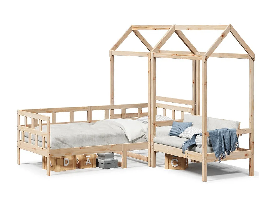 Conjunto de sofá-cama com telhado 90x200 cm pinho maciço