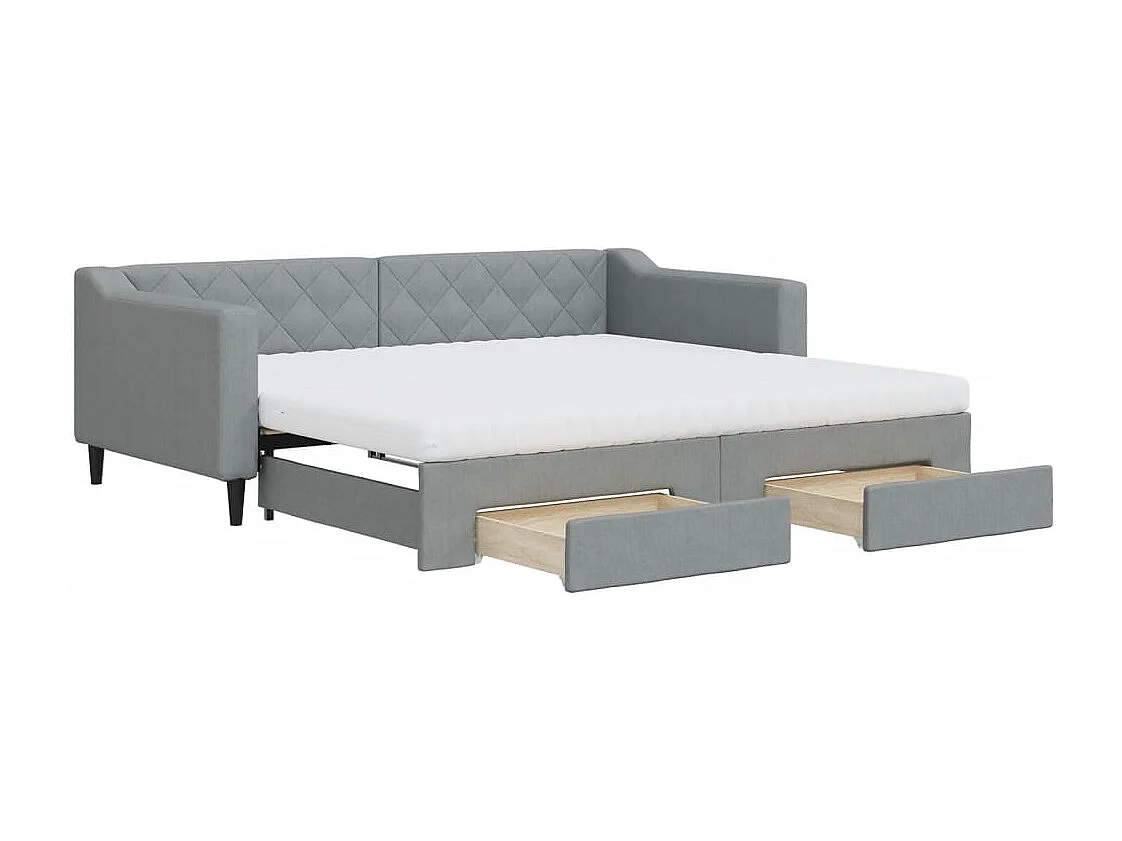 Lit de jour avec gigogne et tiroirs gris clair 90x190 cm tissu