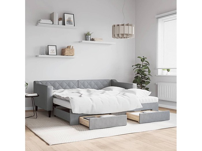VidaXL Divano Letto Estraibile Con Cassetti Grigio Scuro 100x200cm - Divano 2 In 1 Con Materassi In Schiuma E Contenitore Per Salotto - 2