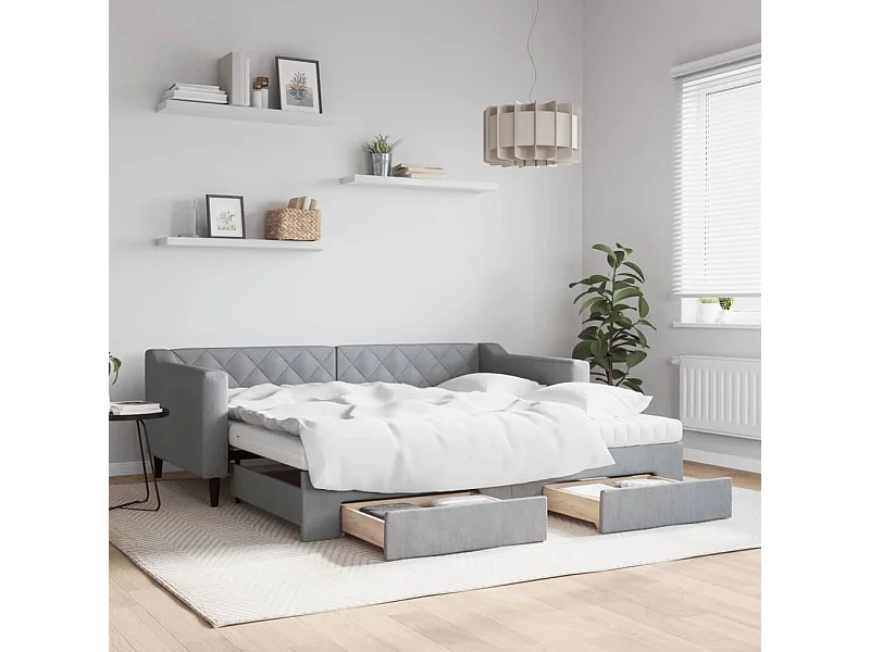 Divano Letto Estraibile Cassetti Grigio Chiaro 90x190cm Tessuto