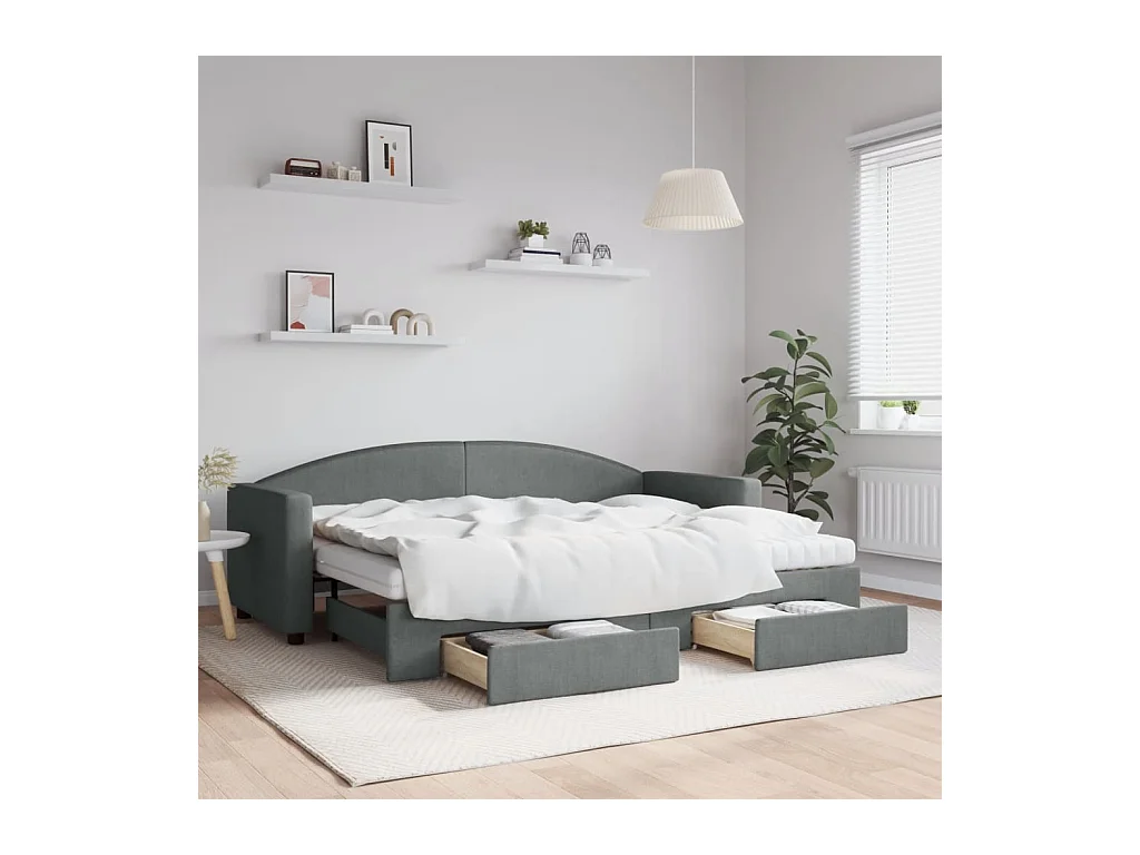 Slaapbank onderschuifbed en lades 80x200 cm stof donkergrijs