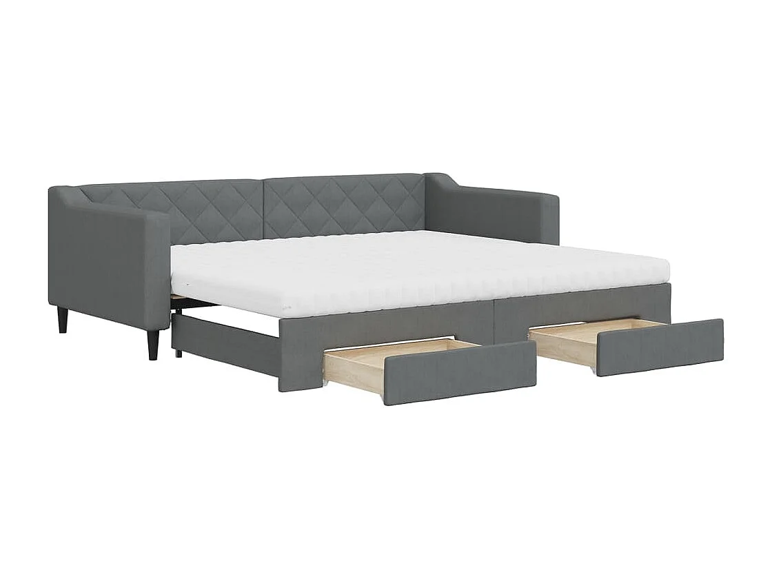 Lit de jour avec gigogne et tiroirs gris foncé 90x200 cm tissu