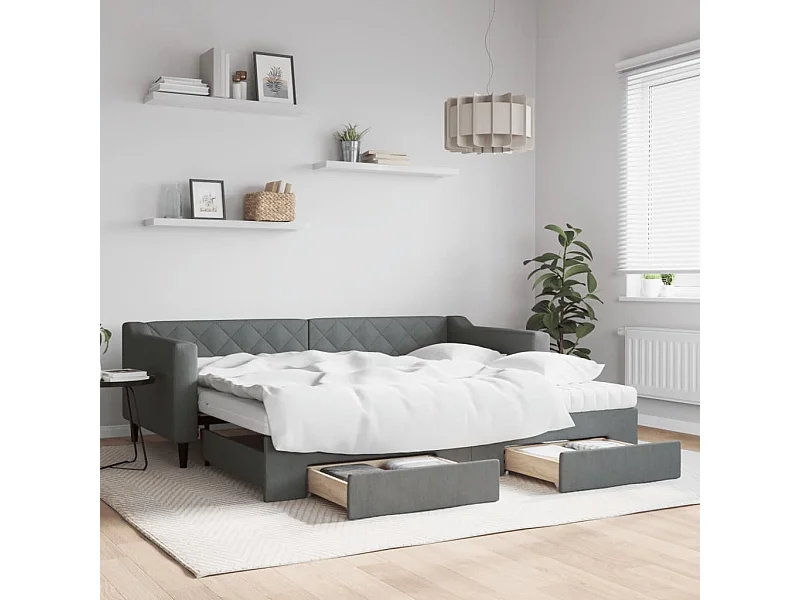 Divano Letto Estraibile Cassetti Grigio Scuro 90x200cm Tessuto