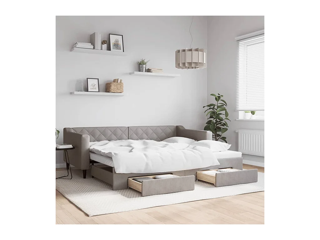 Divano Letto Estraibile con Cassetti Tortora 90x200 cm Tessuto