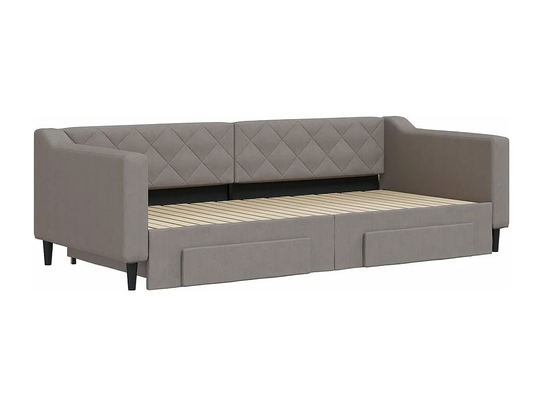 Lit de jour avec gigogne et tiroirs sans matelas taupe 90x200cm