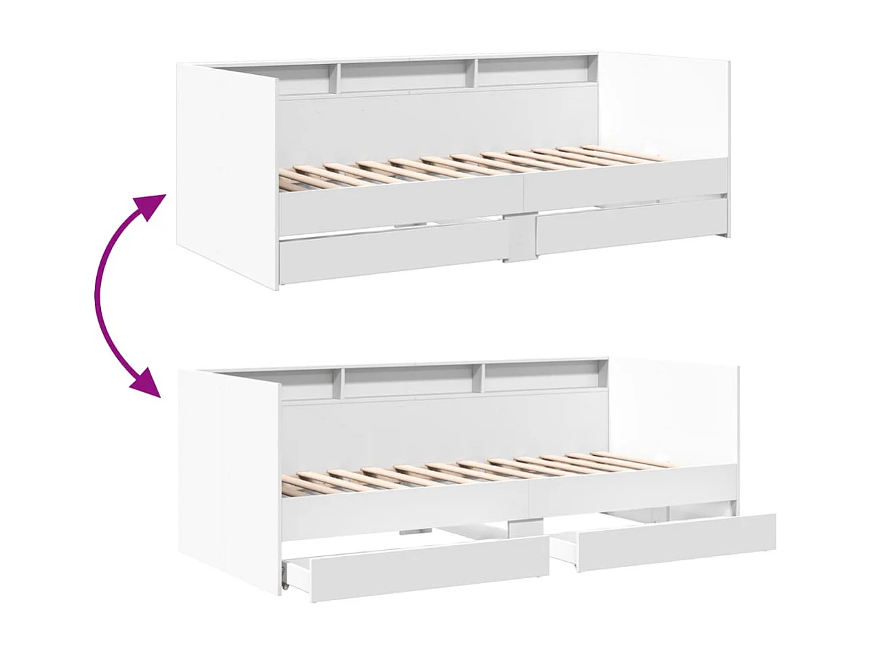 Sofá-cama com gavetas sem colchão 100x200 cm branco