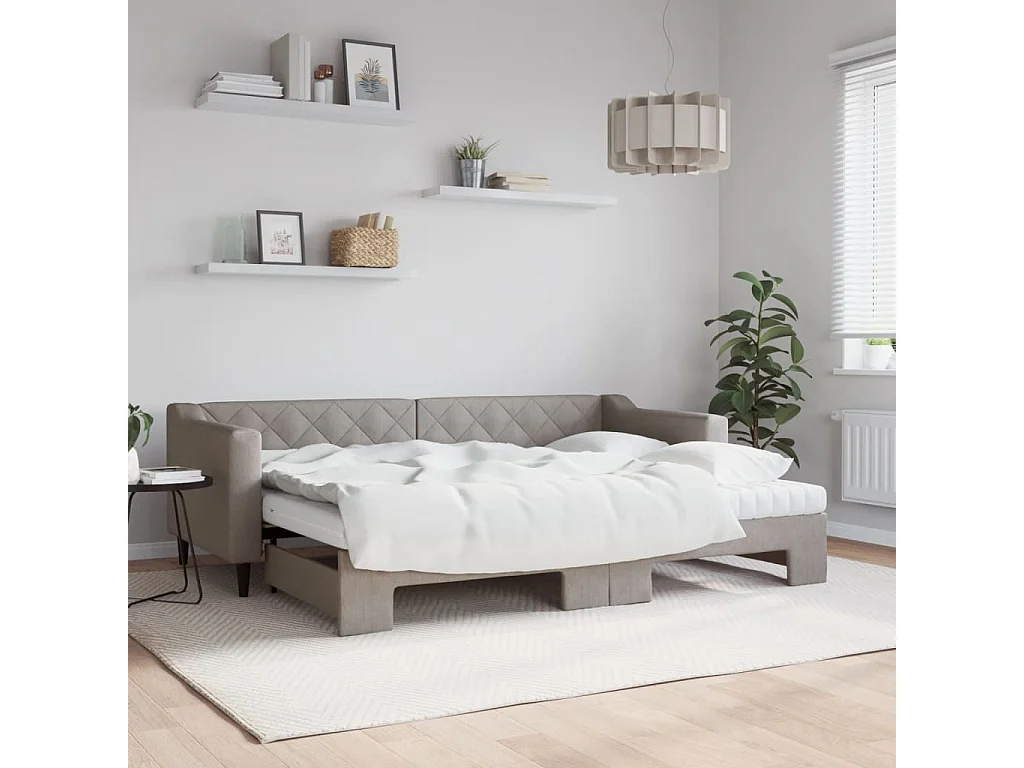 Slaapbank met onderschuifbed en matrassen 80x200 cm stof taupe