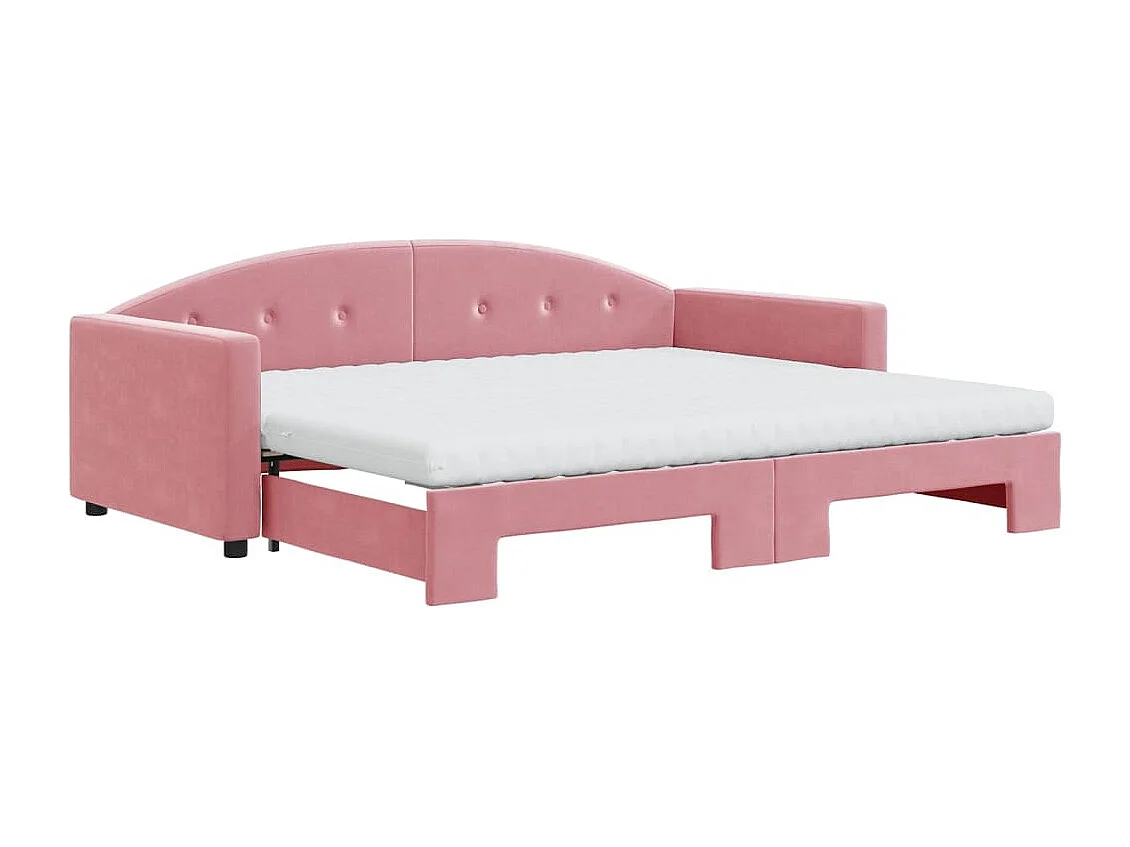 Sofá-cama com gavetão e colchões 90x200 cm veludo rosa