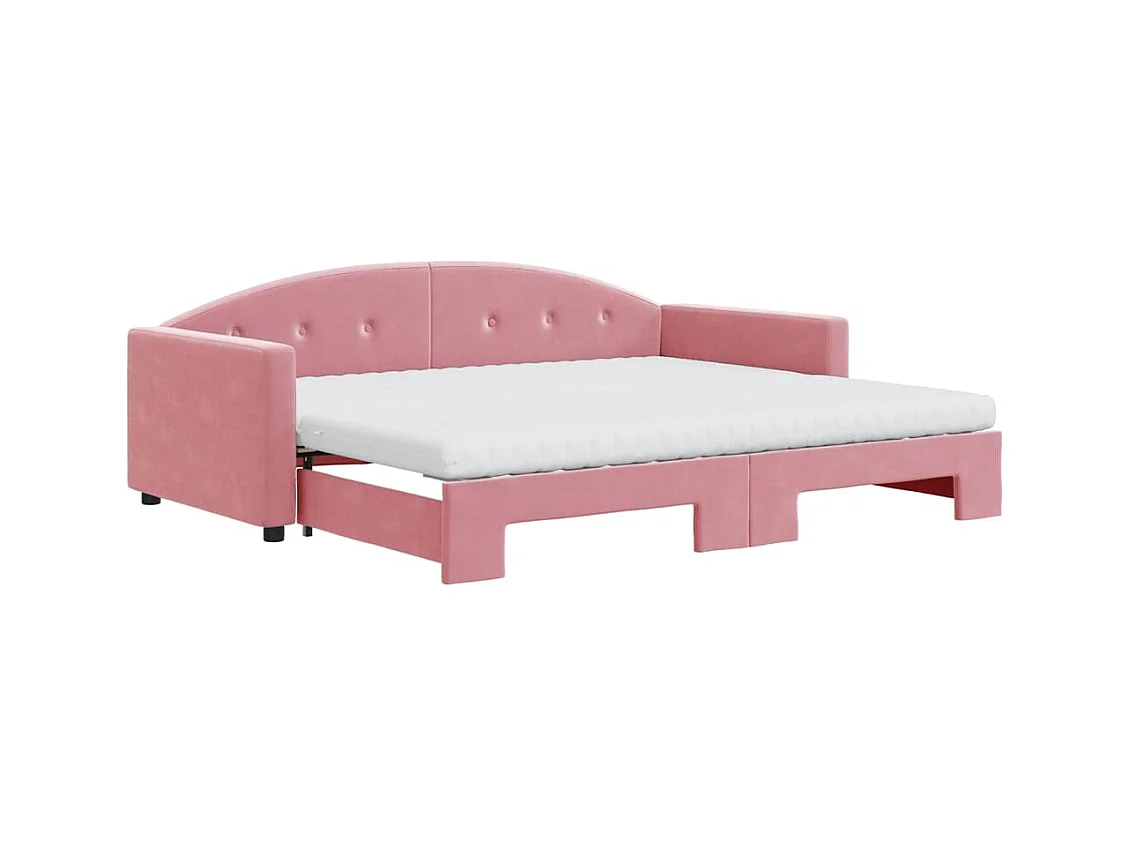 Slaapbank onderschuifbed en matrassen 90x200 cm fluweel roze
