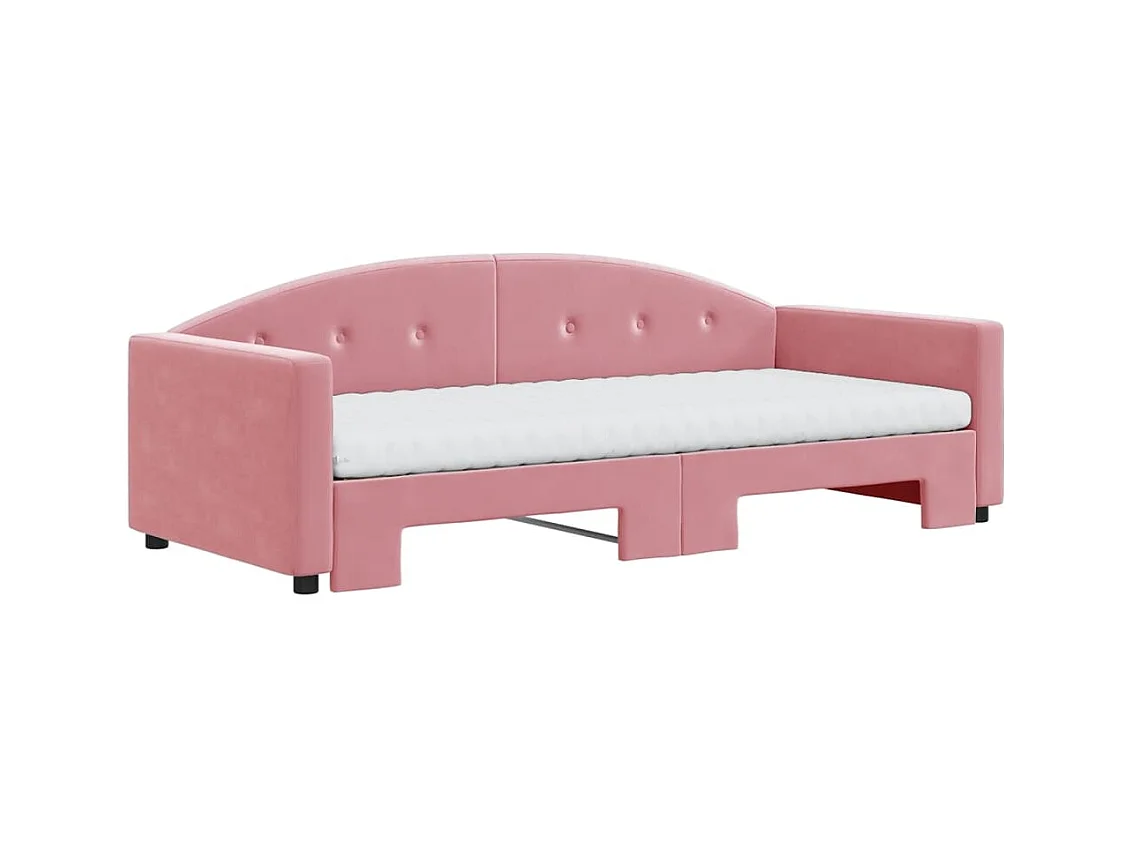 Slaapbank onderschuifbed en matrassen 90x200 cm fluweel roze