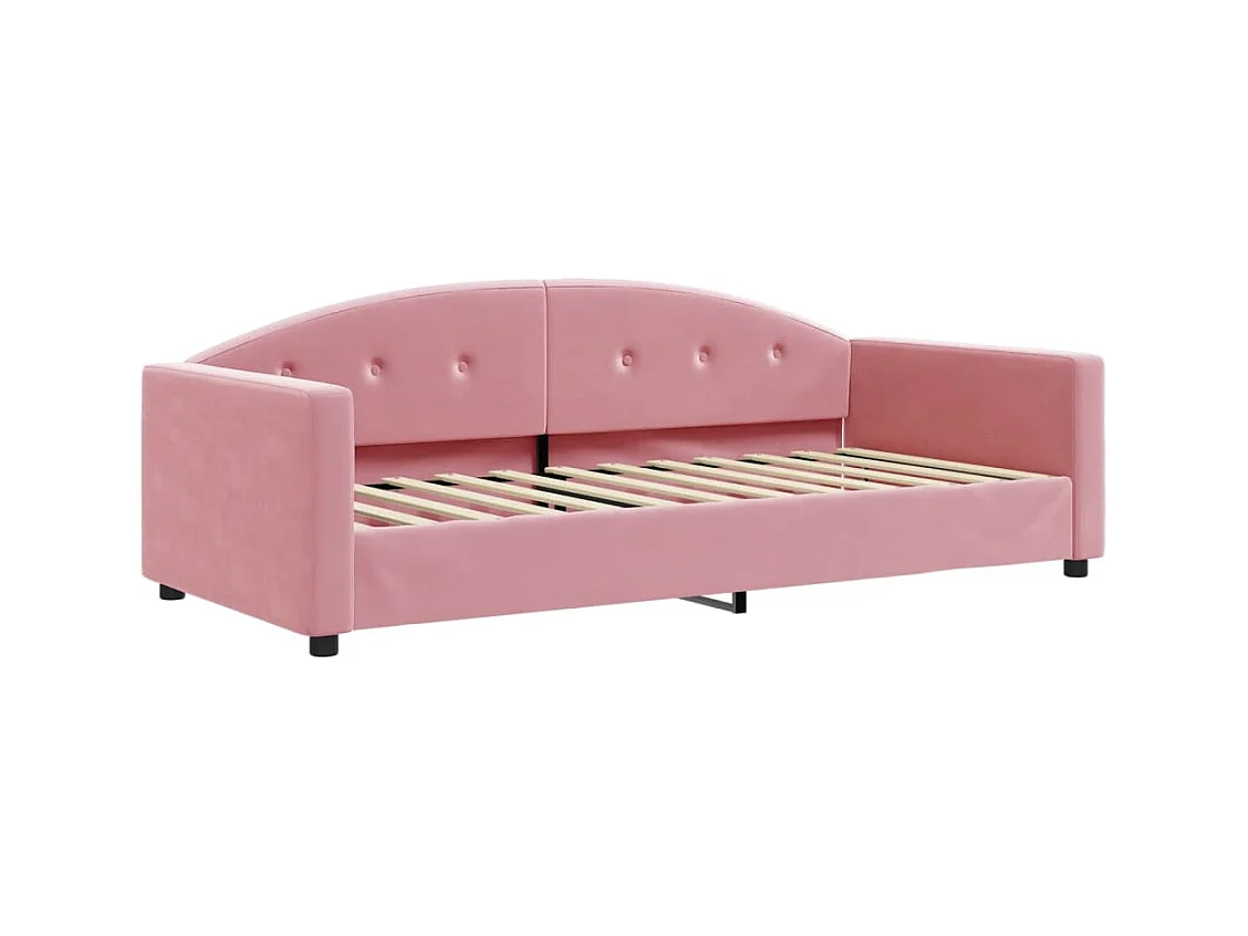 Slaapbank onderschuifbed en matrassen 90x200 cm fluweel roze