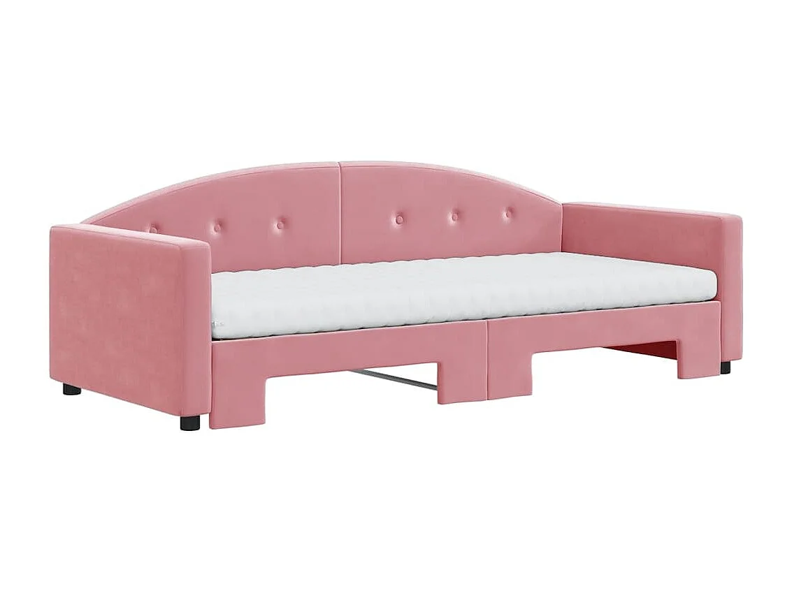 Slaapbank onderschuifbed en matrassen 90x200 cm fluweel roze