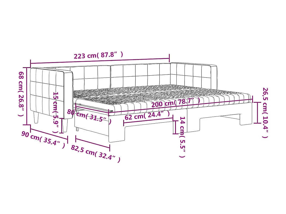 Divano Letto Estraibile con Materassi Rosa 80x200 cm Velluto