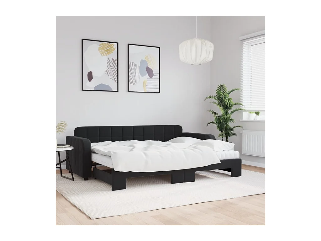 Divano Letto Estraibile con Materassi Nero 80x200 cm Velluto