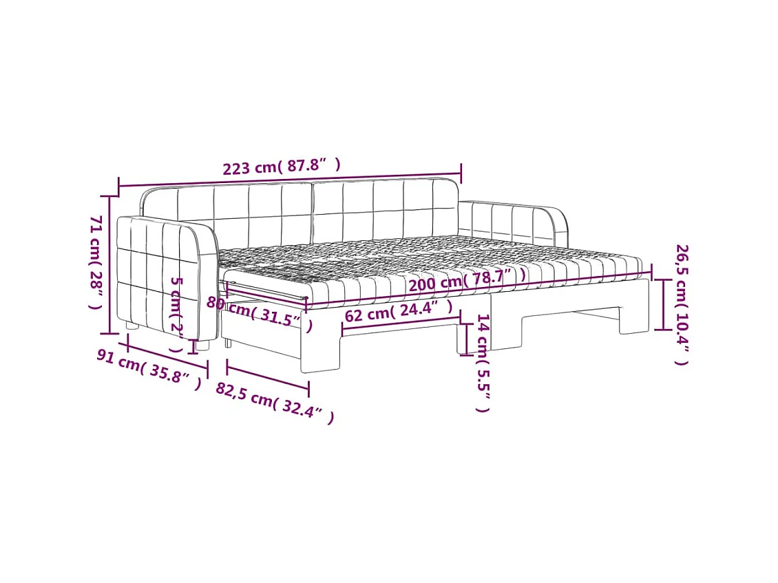 Lit de jour avec lit gigogne et matelas noir 80x200 cm velours