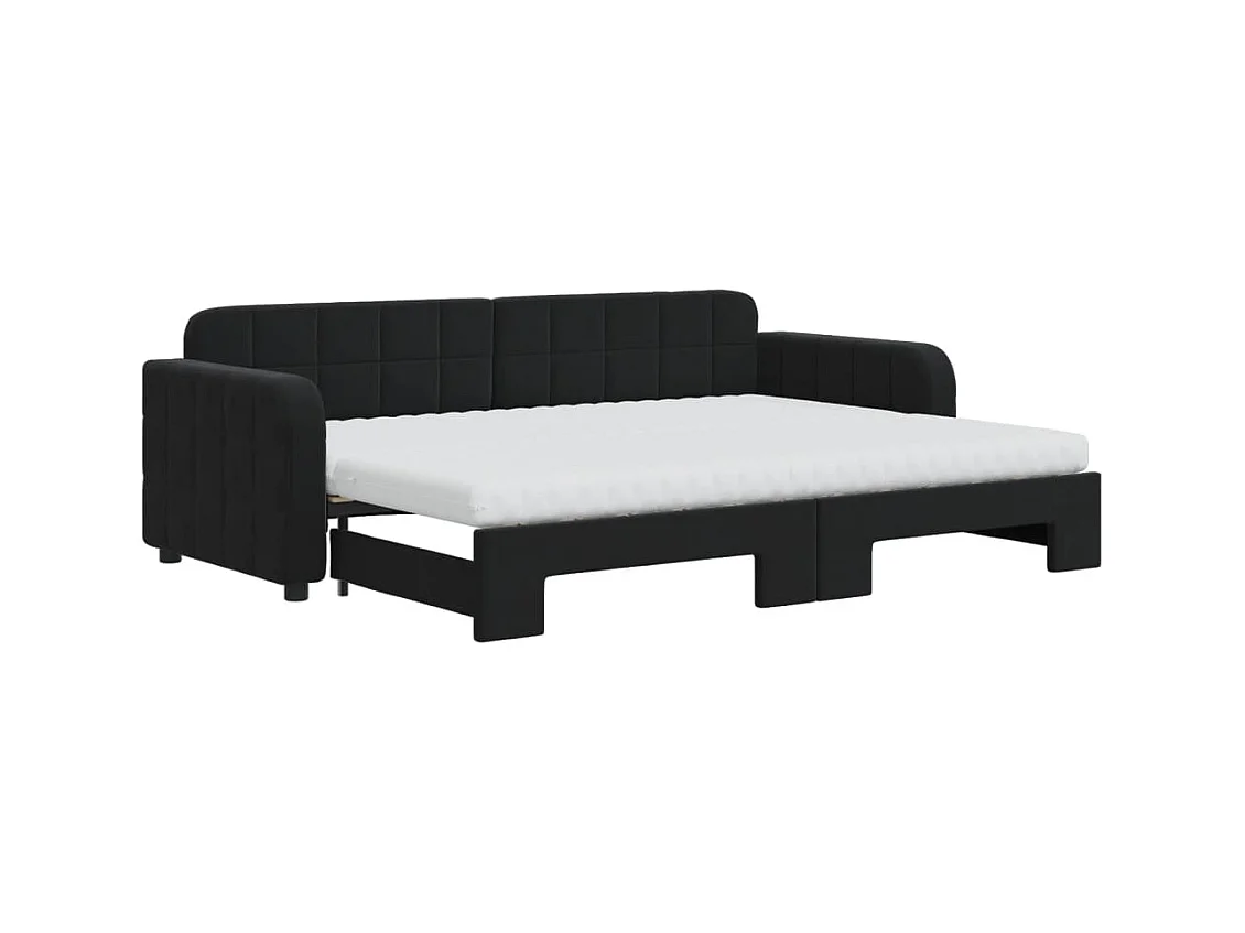 Lit de jour avec lit gigogne et matelas noir 80x200 cm velours