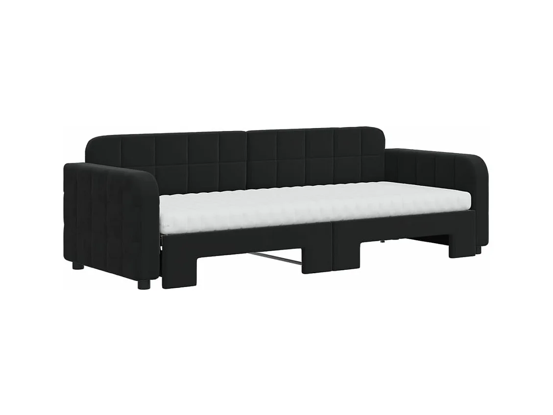 Lit de jour avec lit gigogne et matelas noir 80x200 cm velours