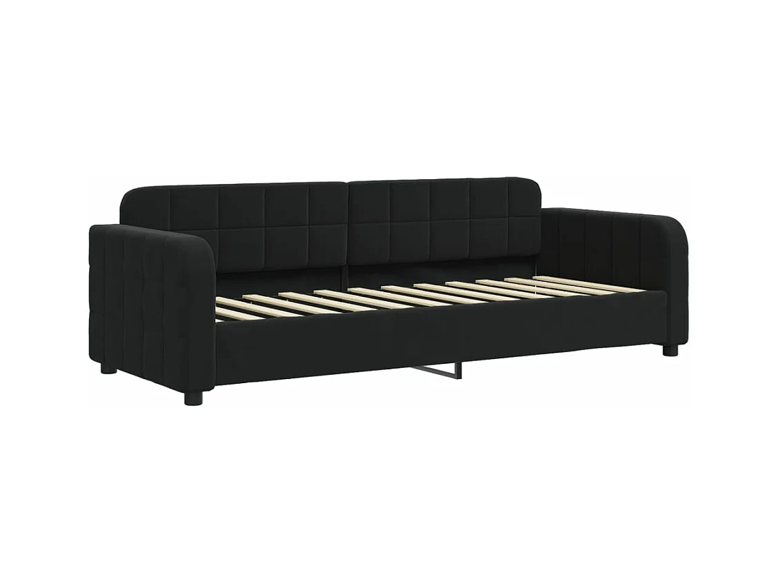 Lit de jour avec lit gigogne et matelas noir 80x200 cm velours