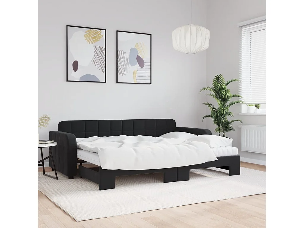 Divano Letto Estraibile con Materassi Nero 80x200 cm Velluto