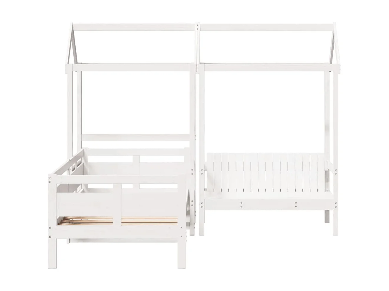 Conj. sofá-cama e banco c/ telhado 80x200cm pinho maciço branco