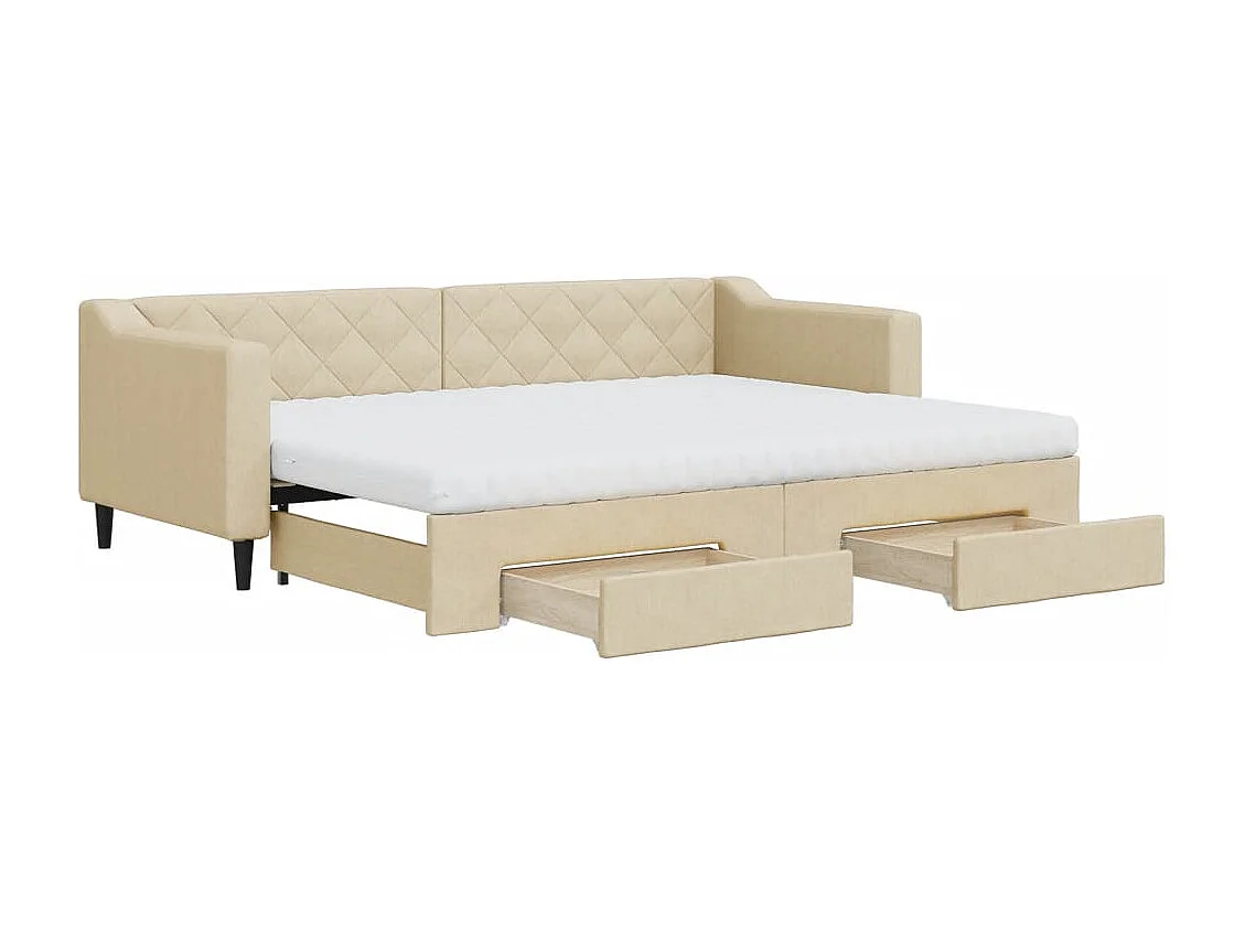 Sofá-cama com gavetão e gavetas 80x200 cm tecido cor creme