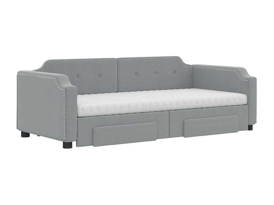 Lit de jour avec gigogne et tiroirs gris clair 90x190 cm tissu