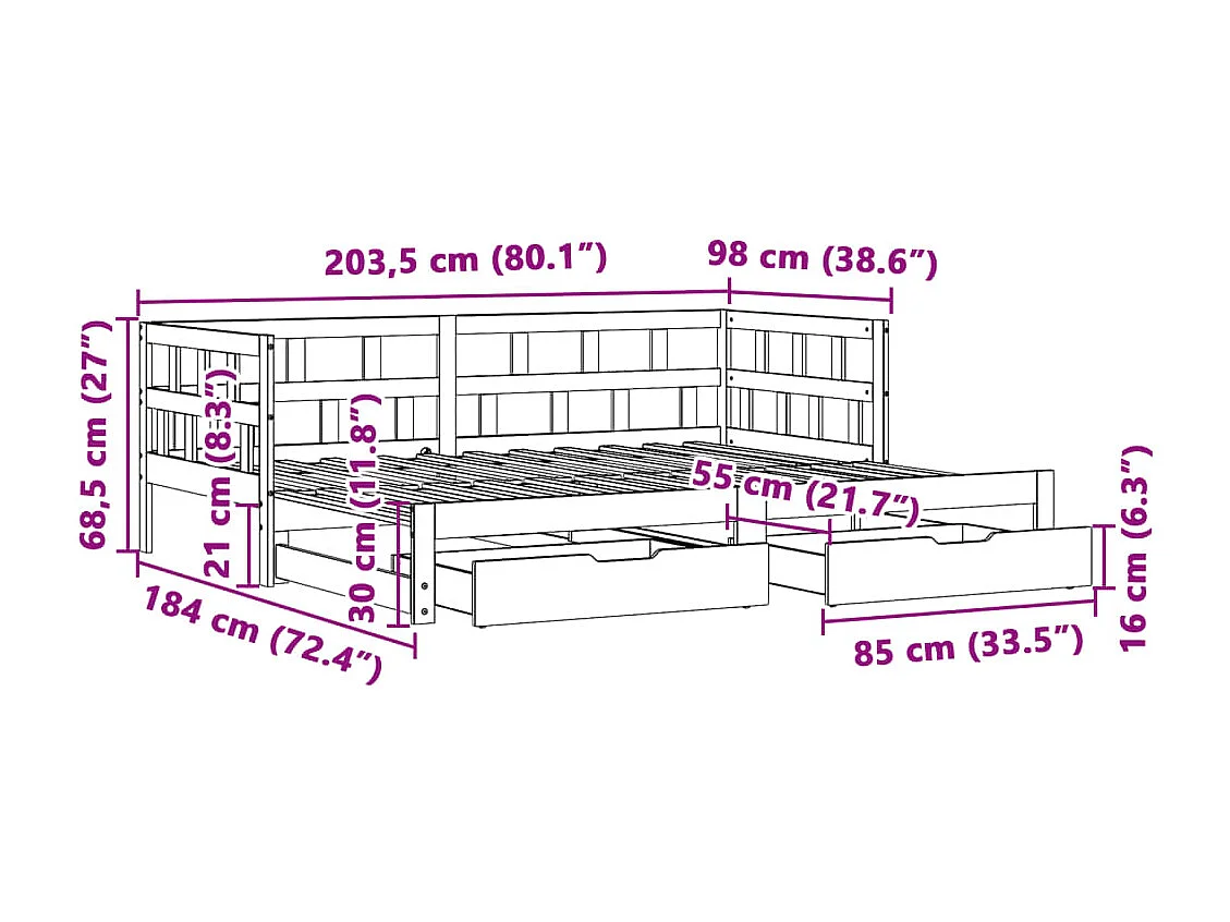 Divano Letto Estraibile con Cassetti senza Materasso 90x200 cm