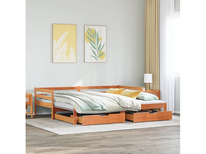 Divano Letto Estraibile In Legno Di Pino - 90x190 Cm, Con Doghe E Spazio Di Ripiano, Per Ospiti - Foto 6