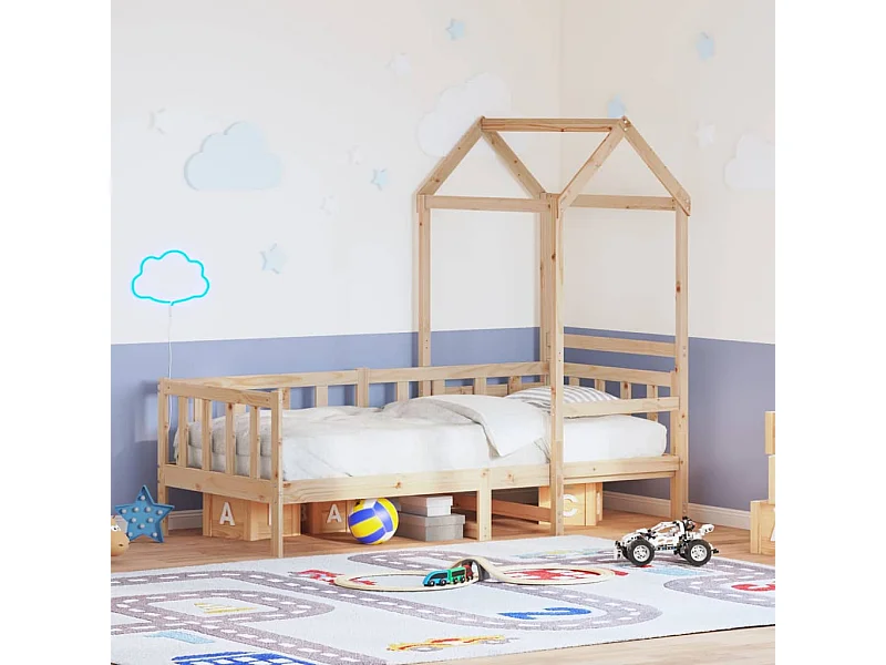 Sofá cama con techo de madera maciza de pino 80x200 cm