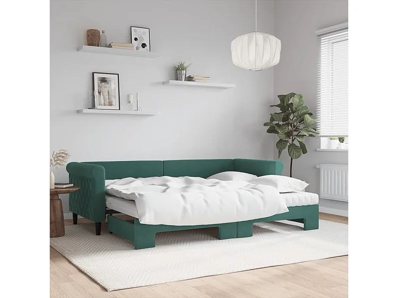 Divano Letto Estraibile Materassi Verde Scuro 80x200 Velluto