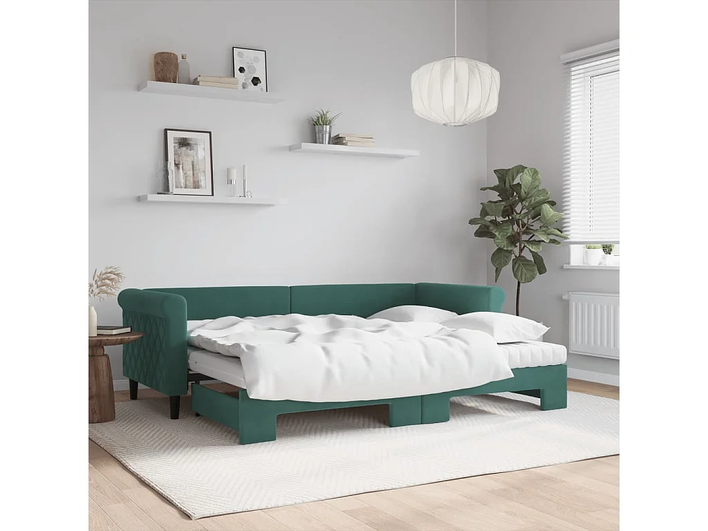 Divano Letto Estraibile Materassi Verde Scuro 80x200 Velluto