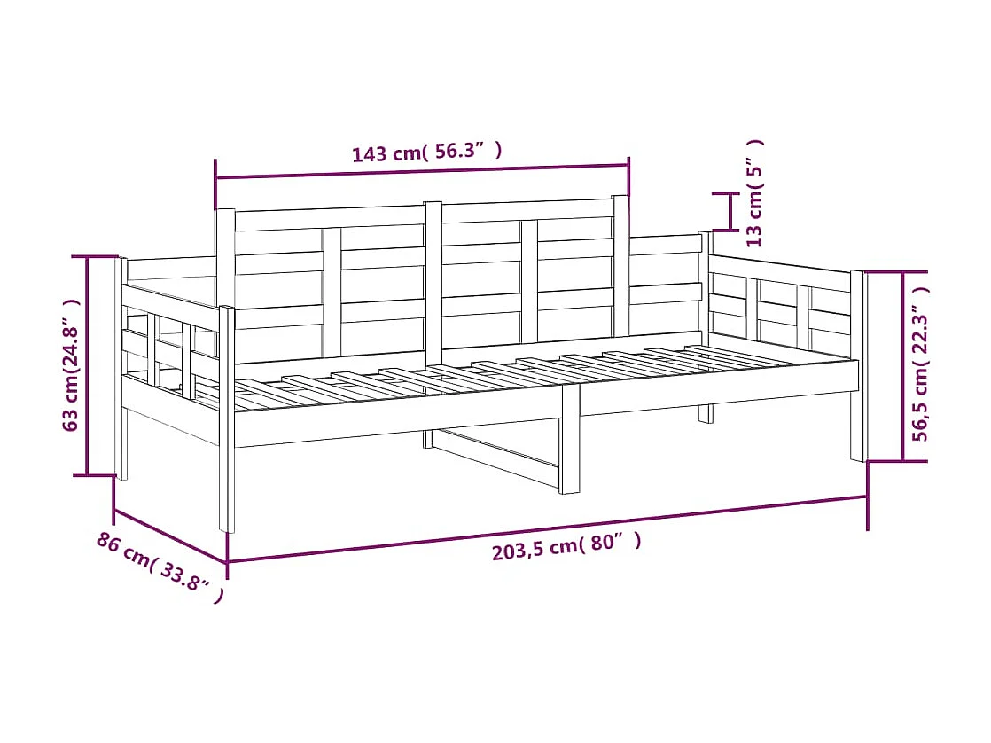 Lit de jour sans matelas blanc bois de pin massif 80x200 cm