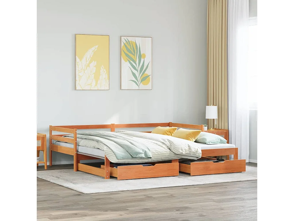 Dormeuse Letto Estraibile e Cassetti Marrone Cera 80x200cm Pino