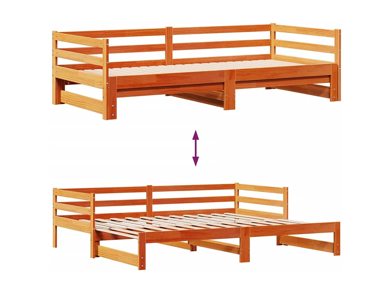 Dormeuse Letto Estraibile e Cassetti Marrone Cera 80x200cm Pino