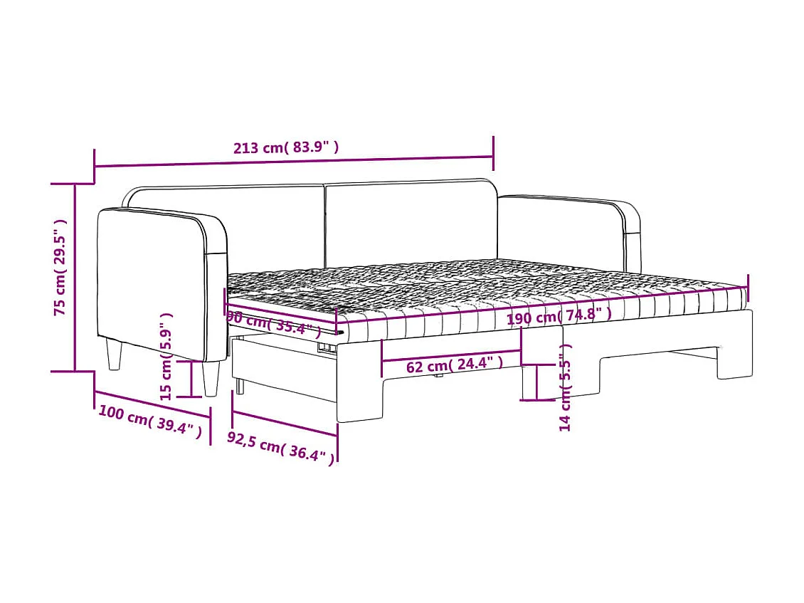 Divano Letto Estraibile con Materassi Nero 90x190 cm in Tessuto