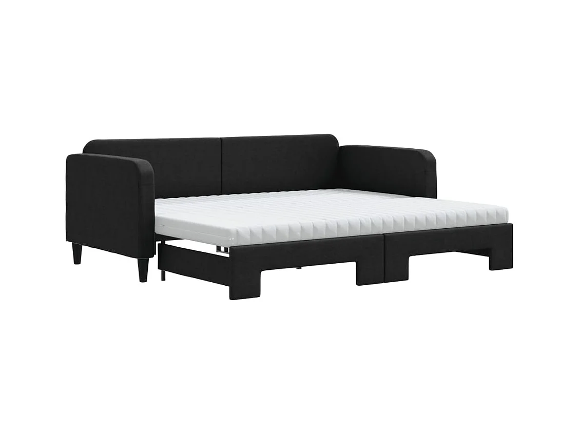 Lit de jour avec gigogne et matelas noir 90x190 cm tissu