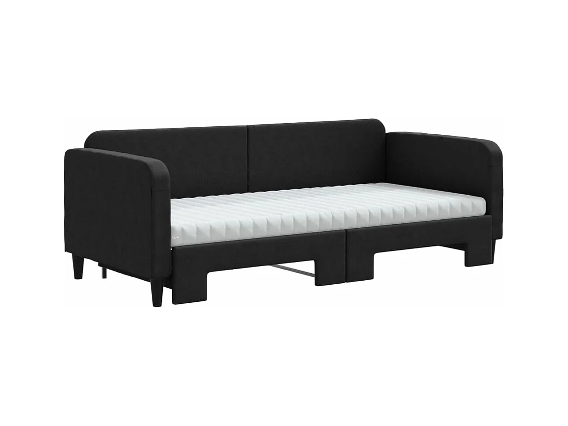 Lit de jour avec gigogne et matelas noir 90x190 cm tissu