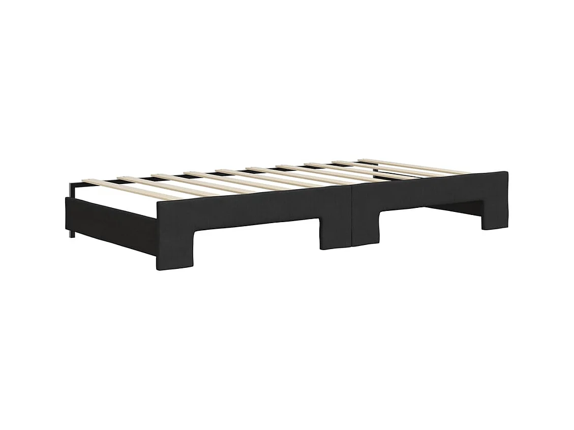 Lit de jour avec gigogne et matelas noir 90x190 cm tissu