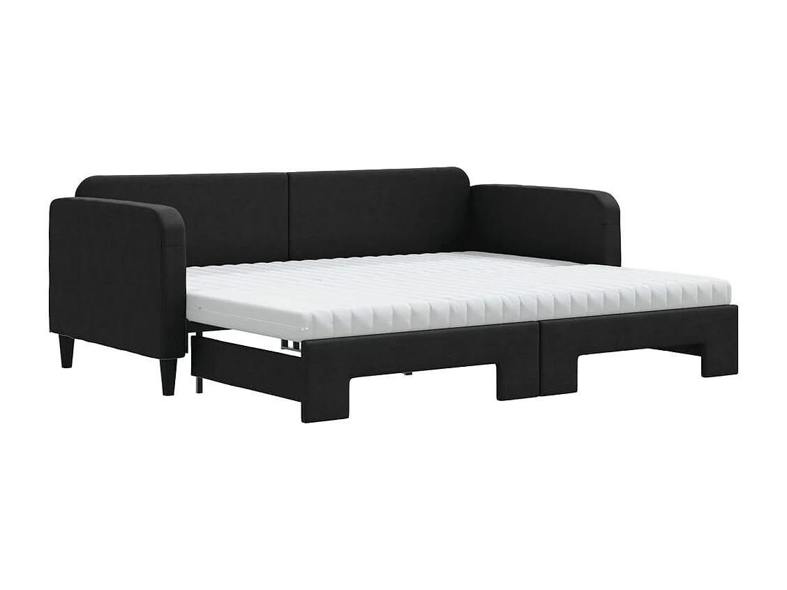 Lit de jour avec gigogne et matelas noir 90x190 cm tissu