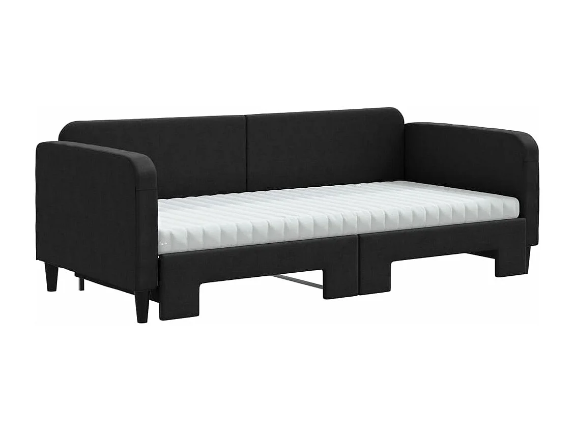 Lit de jour avec gigogne et matelas noir 90x190 cm tissu