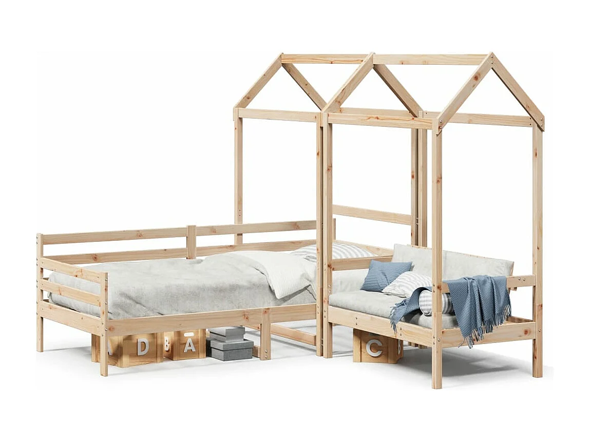 Ensemble de lit de jour et de banc avec toit sans matelas