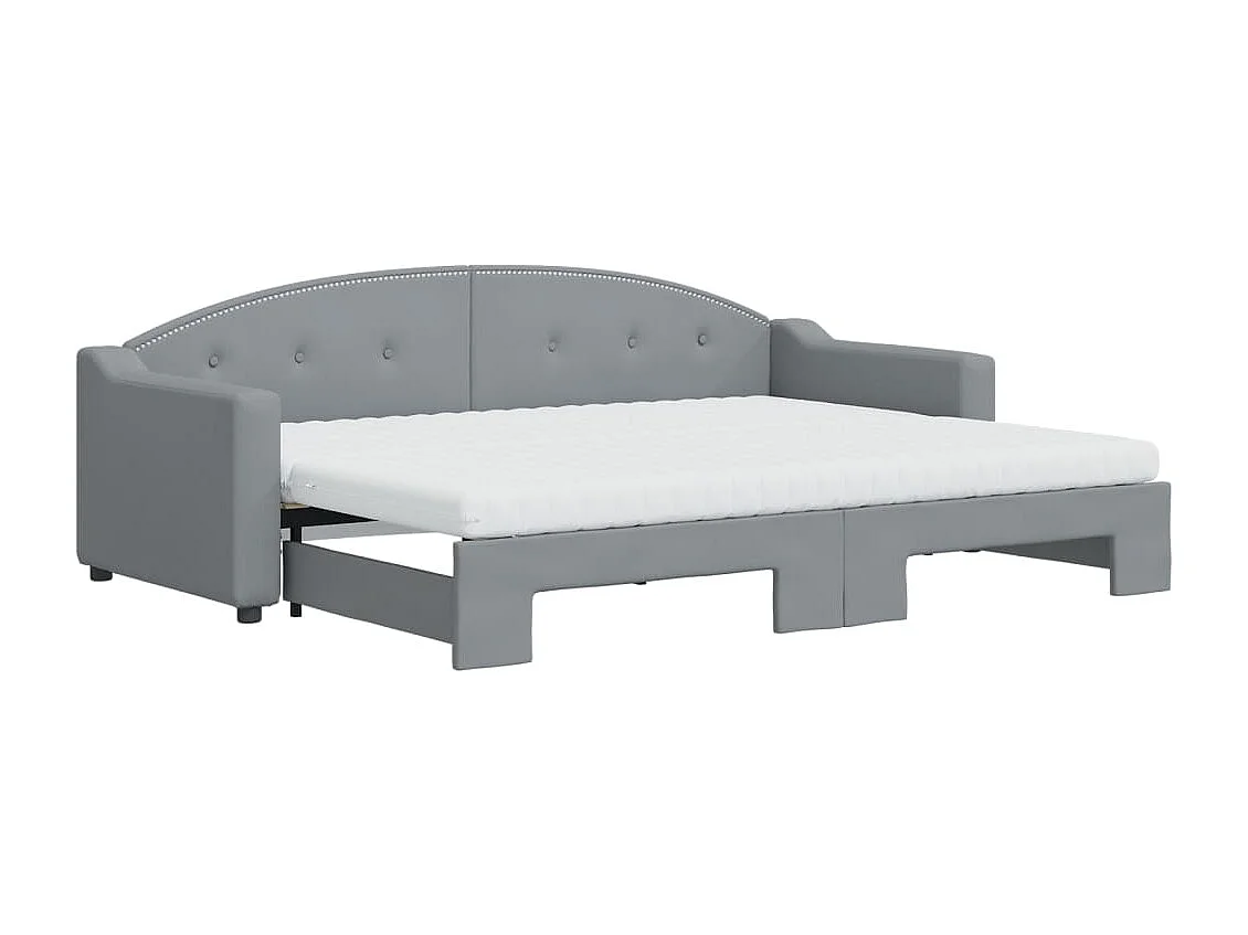 Lit de jour avec gigogne et matelas gris clair 80x200 cm tissu