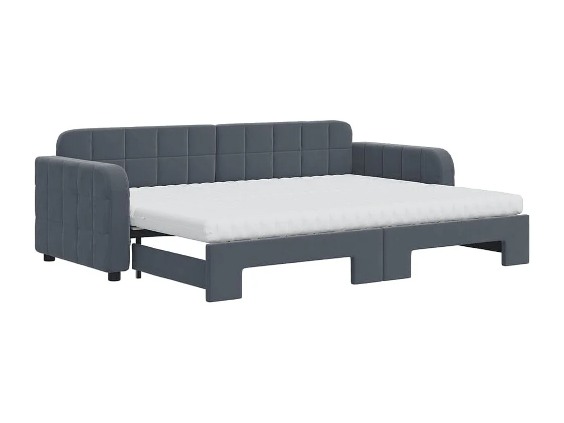 Lit de jour avec gigogne et matelas gris foncé 80x200cm velours