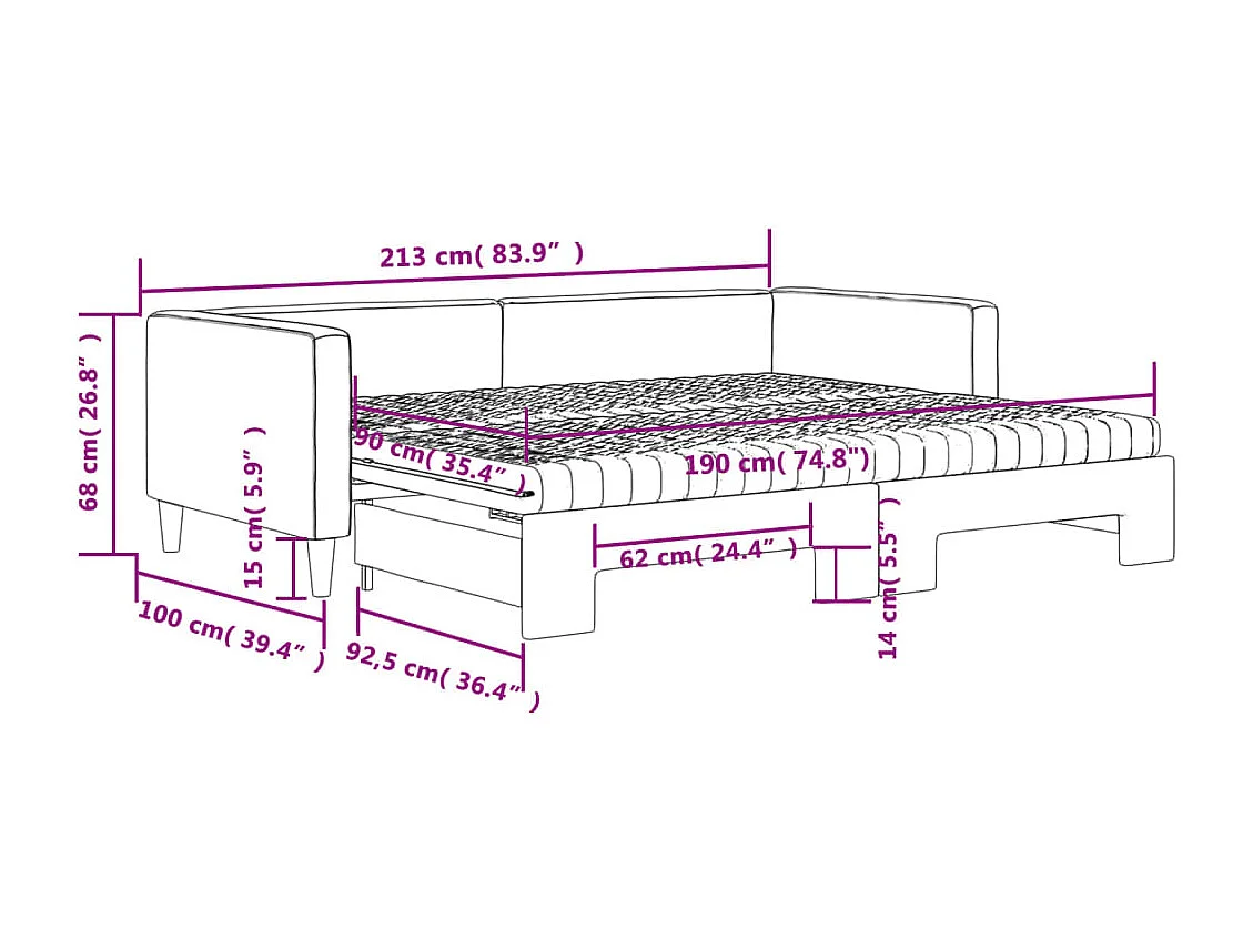 Tagesbett Ausziehbar mit Matratze Hellgrau 90x190 cm Stoff