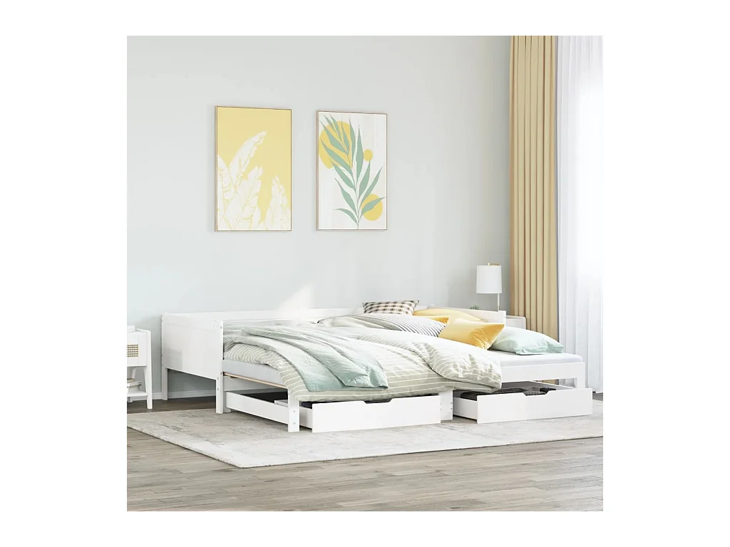 Lit de jour avec gigogne et tiroirs sans matelas blanc 80x200cm
