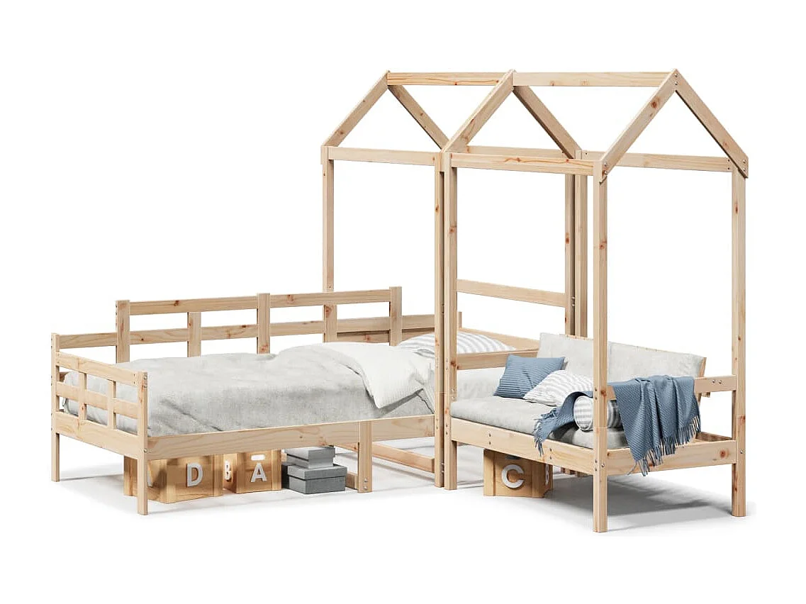 Conj. de sofá-cama e banco c/ telhado 90x190 cm pinho maciço