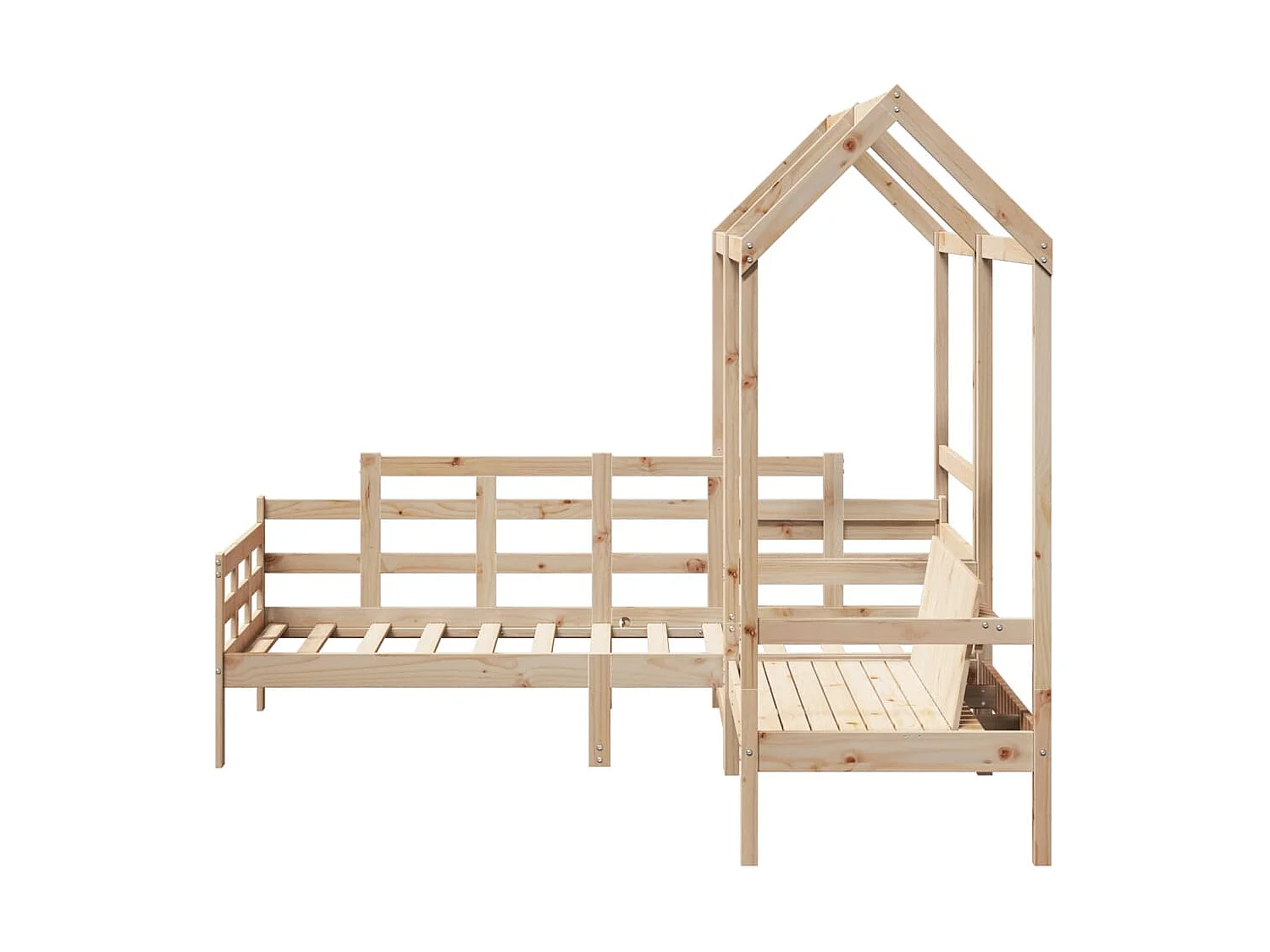 Conj. de sofá-cama e banco c/ telhado 90x190 cm pinho maciço