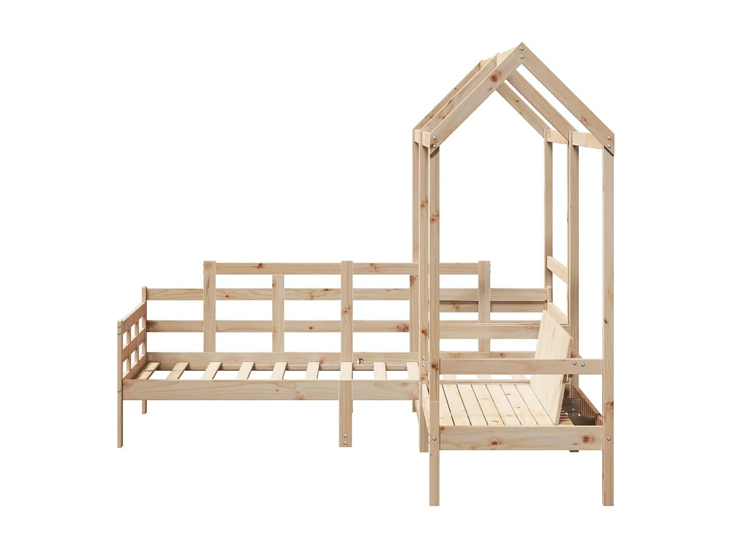 Conj. de sofá-cama e banco c/ telhado 90x190 cm pinho maciço