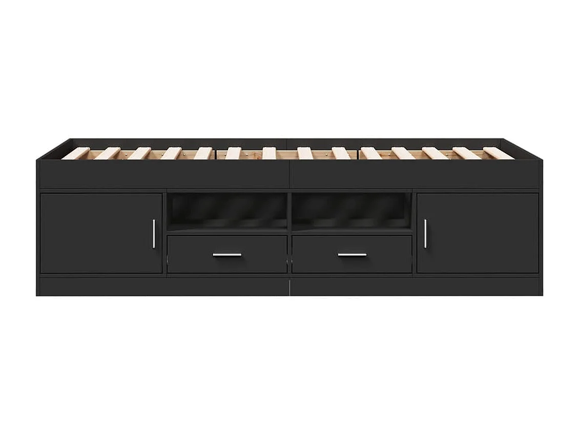 Sofá cama con cajones sin colchón negro 75x190 cm