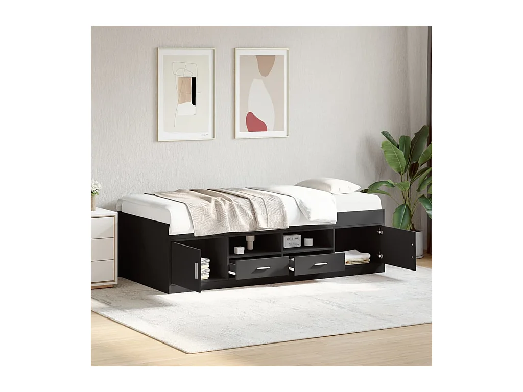 Sofá-cama com gavetas sem colchão 75x190 cm preto